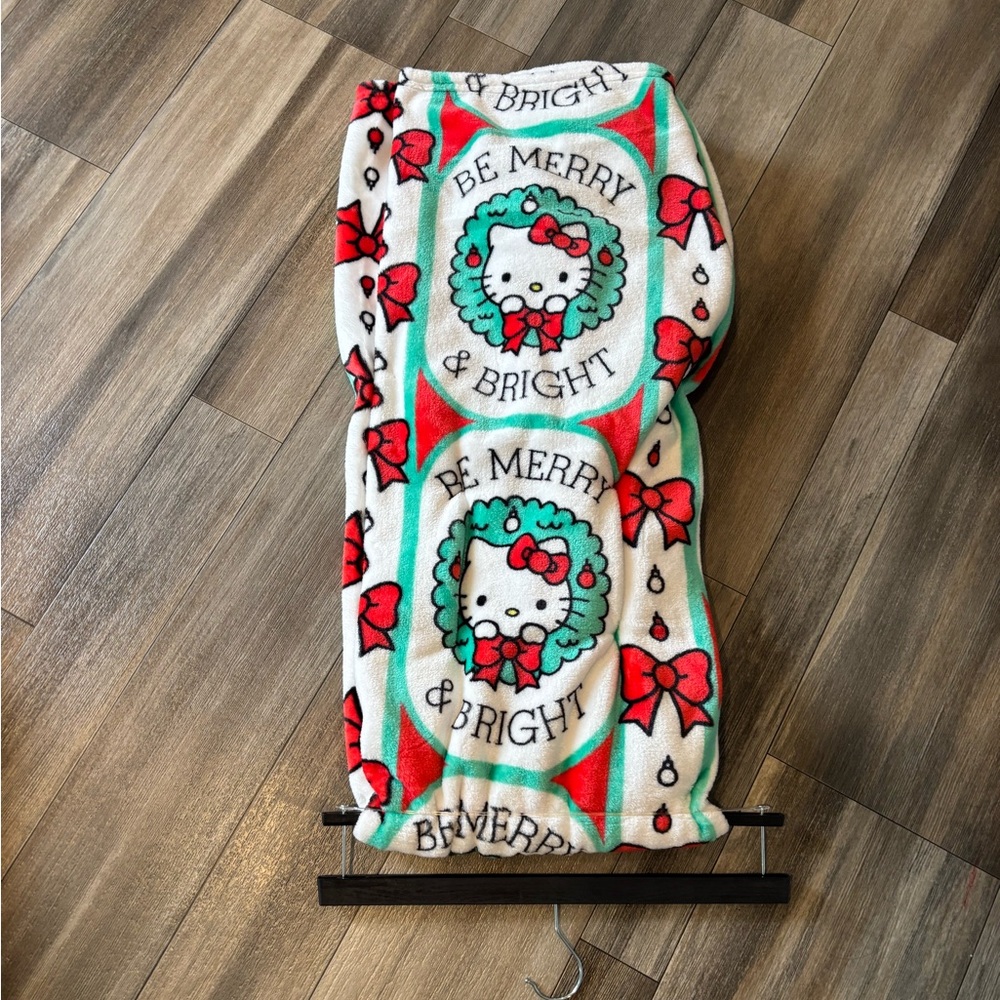 Hello Kitty Holiday Christmas Blanket with Wreaths